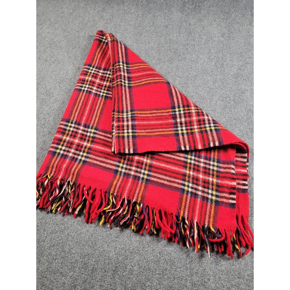Faribo Wool Throw Blanket 52x48 Red Tartan Plaid Fringe Pure‎ Wool Made USA